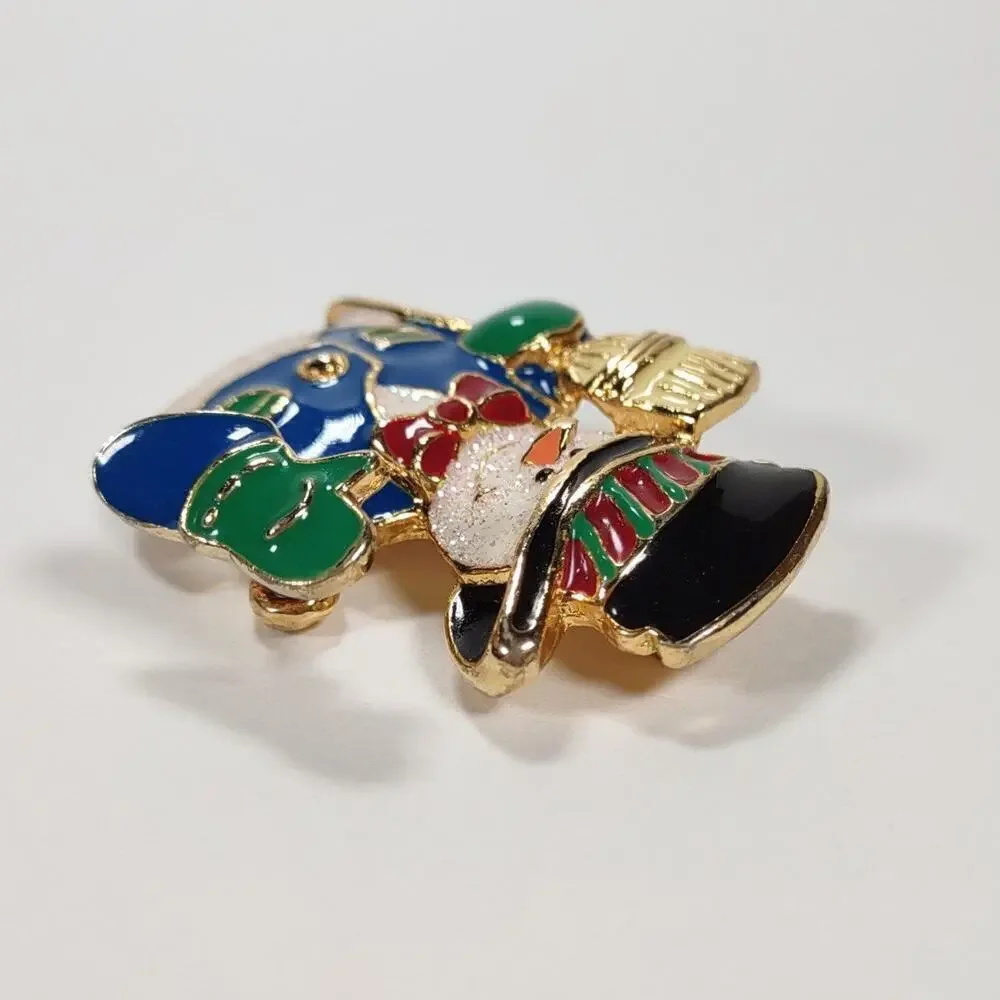 Vintage 90's Enamel SFJ Signed Waving Snowman Brooch